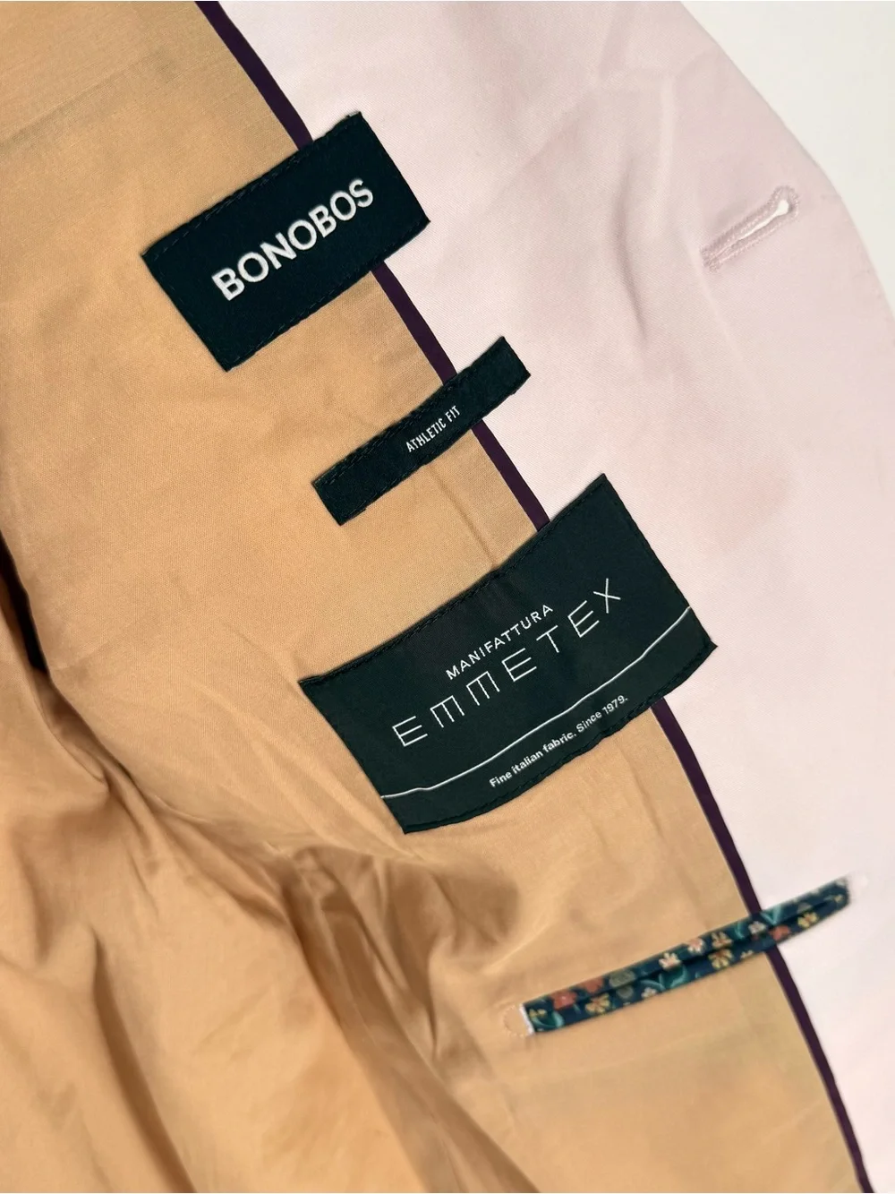 Bonobos Cotton Blazer Mens Size 40R Blush Pink Manifattura Emmetex Athletic Fit